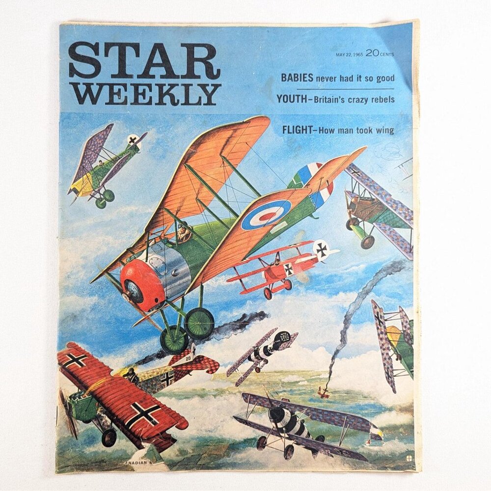 1965 The Canadian Star Weekly WWI aerial combat cover, How man took wing